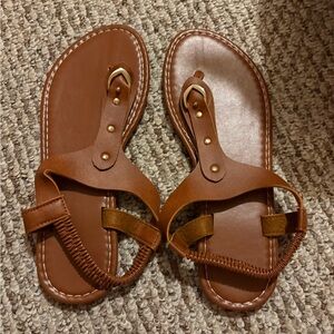 SHEIN Brown T-Strap Elastic Back Sandals